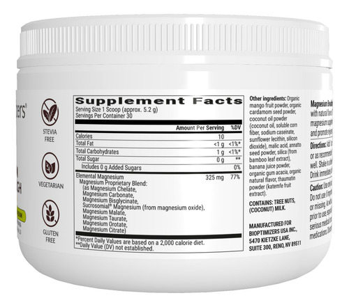 Suplemento Bioptimizers Magnesium Breakthrough Drink 180ml