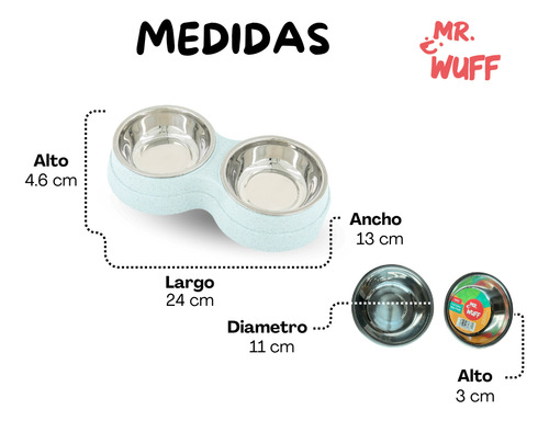 Plato Comedero Doble Para Perro Con Tazones De Acero Inoxidable Mr Wuff Color Azul