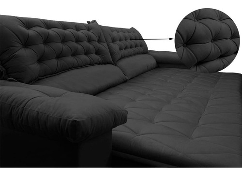 Sofá Retrátil Reclinável 2,32m Cama Inbox Alemanha. Velusoft Cor Preto