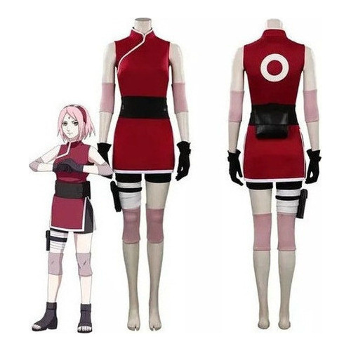 Haruno Sakura Cosplay Vestido Vermelho Sem Mangas 2023