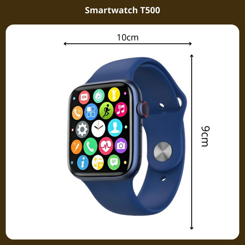 Smartwatch T500 Llamadas Con Cargador Usb 220v 1a Celular Celeste Liso Celeste Negro
