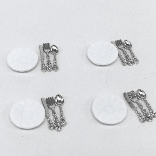 4 Plato De Para Casa De Muñecas Para Decoración De Argén