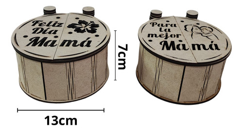 Caja Redonda Mdf Dia De Las Madres 13x7cm 2 Unidades Mdf Mdf Natural