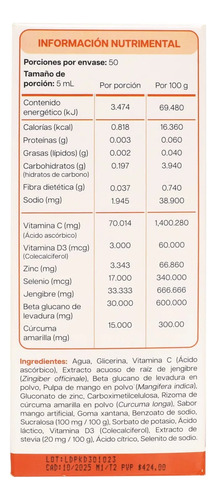 Jarabe Punic Kids 250 Ml Vitaminas Minerales Zinc Para Niños Sabor Mango