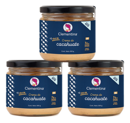 Crema De Cacahuate Sin Sal Keto Clementina - 3 Pack