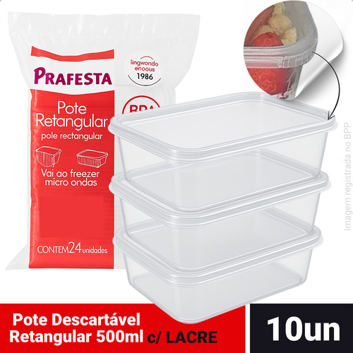Kit 10 Pote Descartável 500ml Freezer Microondas Marmita Fit
