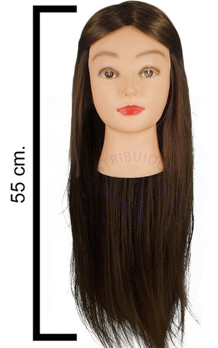 Cabeza Práctica Pelo Natural 70% Peluquería 55cm Super Larga