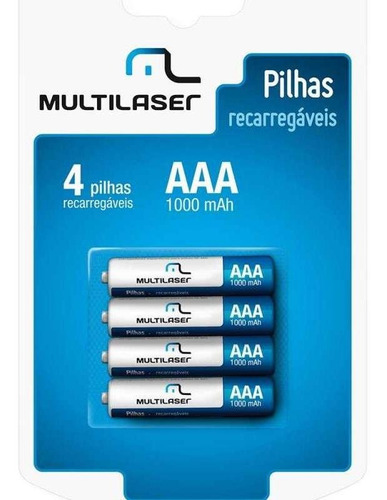 Pilhas Recarregáveis Aaa Multilaser 1000mah Com 4 Unidades - Cb050