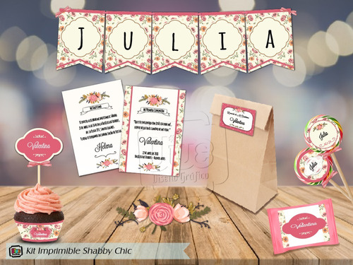 Kit Imprimible Shabby Chic Bautismo Comunión Cumple Candybar