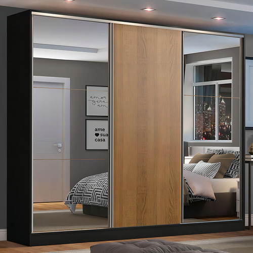 Guarda Ropa Closet Madesa Royale 3 Puertas 2 Espejo Color Negro/Marrón