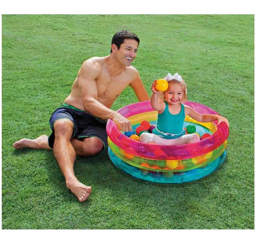 Imagen 2 de 2 de Alberca Piscina Inflable Aros Para Niños + 50 Pelotas Intex