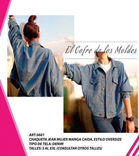 Molde Digital Chaqueta Jean Manga Caida, Pack Talles S A Xxl