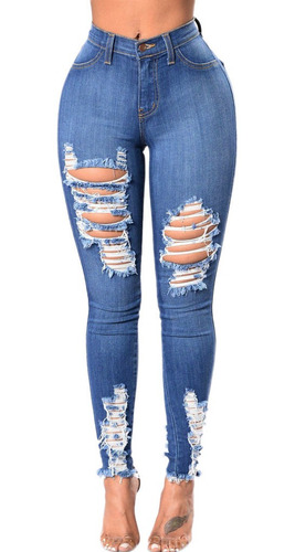 Pantalones De Las Mujeres De La Moda Jeans Denim Agujero Muj 