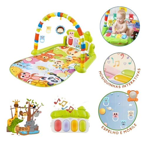 Tapete De Atividades Bebe Mobile Musical Rosa Animais Cor Azul