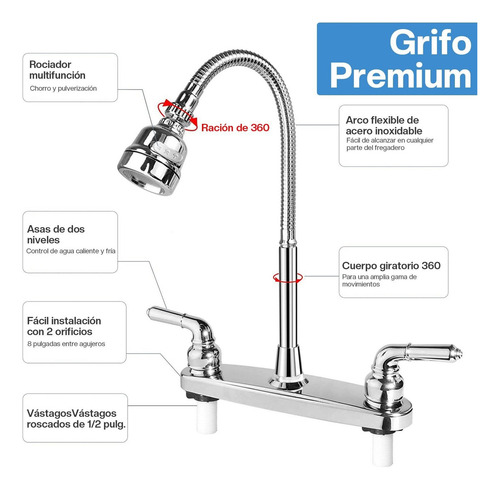 Grifo Para Fregadero De Cocina, Grifo De Cocina Con Dos Asas