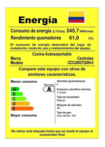 Imagen 2 de 5 de Estufa De Piso Con Gabinetes Centrales Gris Ccc20gtgxn-5