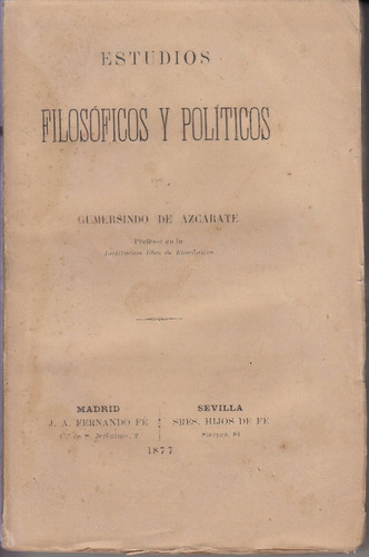 1877 España Estudios De Gumersindo De Azcarate Krausismo
