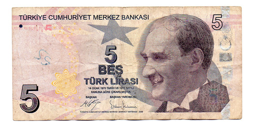 Billete Turquía 5 Liras Turcas, Pick 222c, Año 2017 Usado