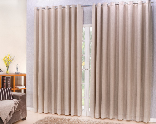 Cortina Gaze De Linho Com Forro 4,00x2,50 Trilho Suiço Duplo
