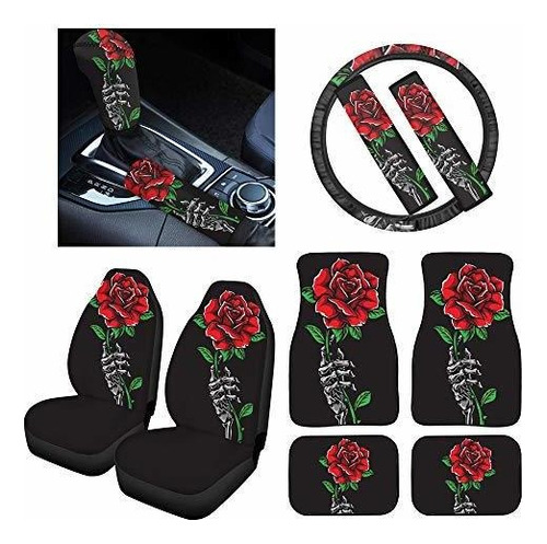 Tapetes - Skull Rose Car Floor Mat Carpet With Front Seat Co