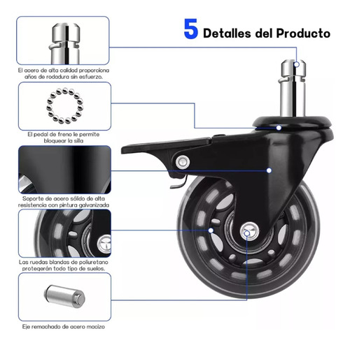 Juego De Ruedas Para Mesa Y Silla Con Freno 5 Pcs Universale