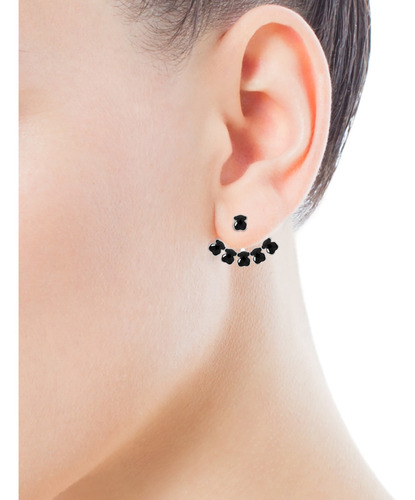 Pendientes Tous Cortos Mini Onix Plata Con Seis Osos Ónix