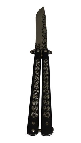 Navaja Mariposa Balisong Hoja Acero Black Grabado Craneos