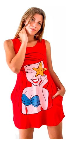 Vestido Estampa Animada Personajes Disney Musculosa Bolsillo