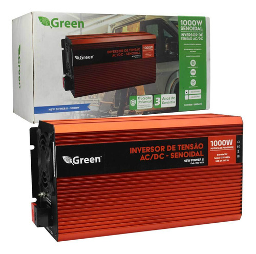 Green 002-0013 Inversor De Tensão Senoidal 12V 1000W USB 5V 2.1A - 127V