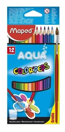 Imagen 1 de 4 de Lapices De Colores X12 + Pincel Maped Aqua Colorpeps 836011