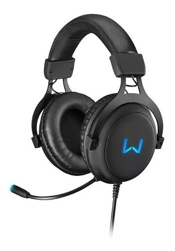 Fone de ouvido over-ear gamer Warrior Volker PH258 preto com luz  azul LED