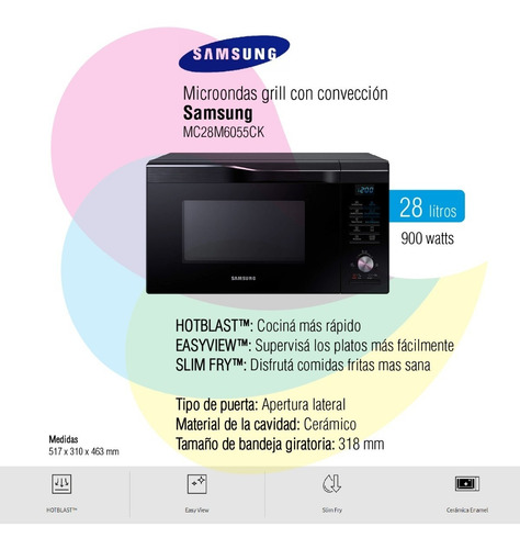 Imagen 2 de 8 de Microondas Samsung Digital 28 Litros 900w Mc28m6055ck Cuotas