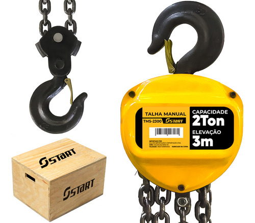Talha Manual 2 Toneladas 2000kg Com Corrente 3 Metros Freio Duplo Elevação Ts2300 Start