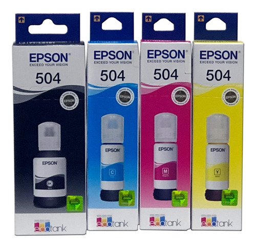Combo 4 Botella Tinta Epson T504 Negro Cian Magenta Amarillo