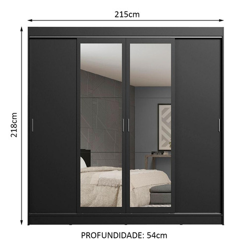 Guarda-roupa Casal Madesa Austin 4 Portas C Espelhos 3 Gav P Cor Preto