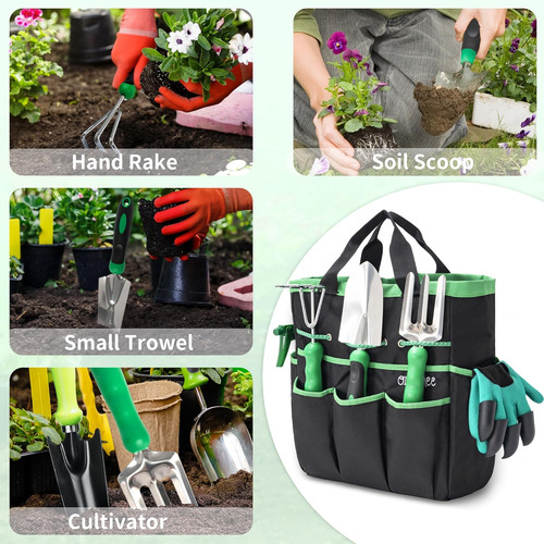 Juego De 9 Herramientas De Jardín Acero Inoxidable Con Bolsa