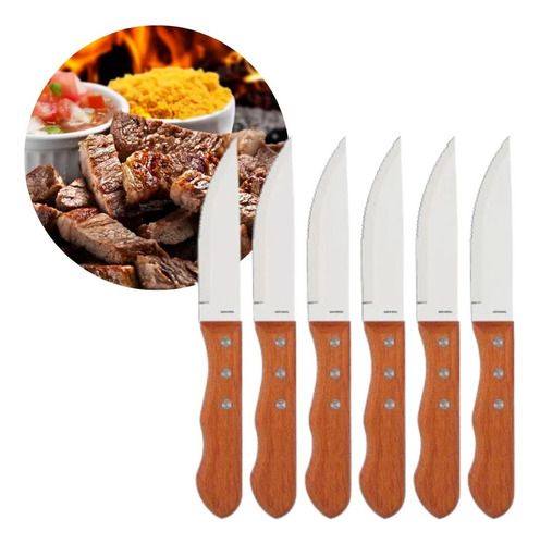 Facas para churrasco 6 peças jumbo wooden Fratelli cor marrom claro