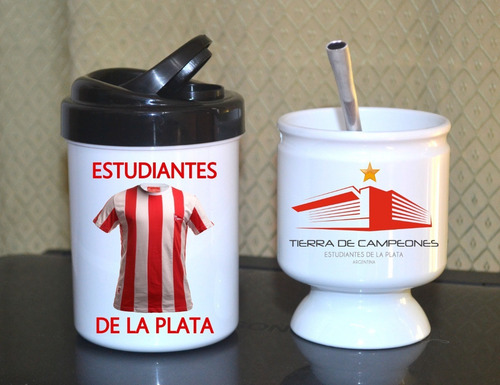 Set: Yerbera + Mate + Bombilla - Estudiantes De La Plata
