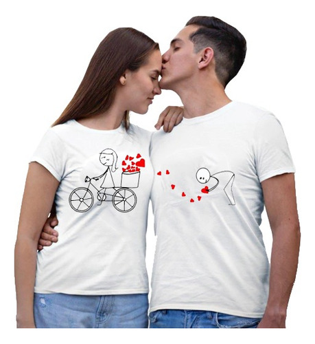 Poleras Con Diseño Pareja Ciclista Amor-amistad- Enamorados