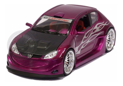 Miniatura Peugeot 206 Tuning Roxo Metálico Welly 1/24