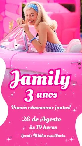 Convite Digital de Aniversário para Whatsapp Barbie