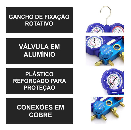 Manifold Dszh R22 R134a R404a C/ Manoplas Aluminio E Engates