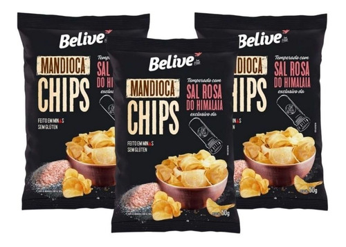 Kit C/3 Belive Chips De Mandioca Sal Do Himalaia 50gr