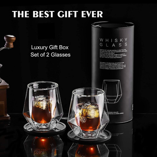 Juego De 2 Vasos De Whisky Doble Pared Cristal 200 Ml