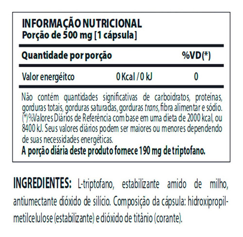 Tryptophan 190mg L-triptofano 60 Cápsulas Serotonina Nutrify Sabor Sem Sabor