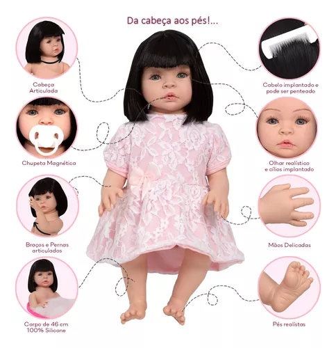 Boneca Reborn Baby Princesa Julia 100% Silicone + Acessórios