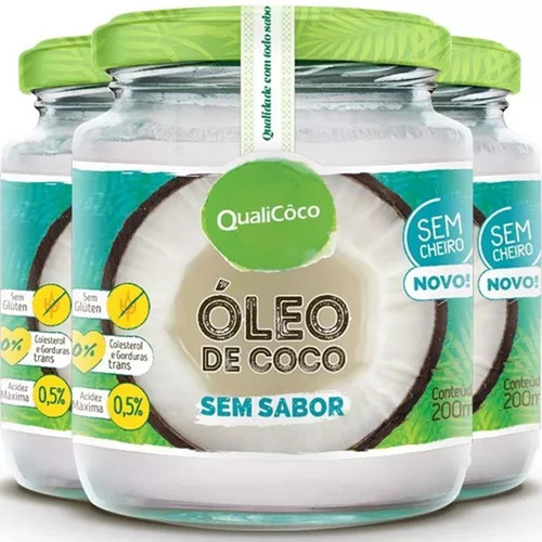 Óleo De Coco Sem Sabor Qualicoco 200ml (3 Unidades)