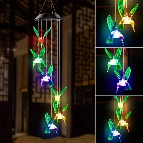 Imagen 2 de 10 de Lampara Colibri Colgante Led Solar Jardin Terraza