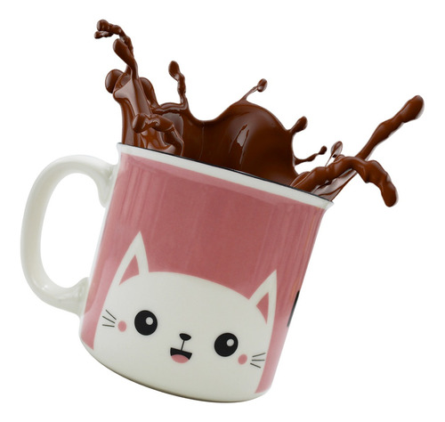 Taza Grande Para Café Diseño Gato Porcelana Tarro 500ml Color Rosa Liso