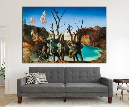 Imagen 1 de 9 de Cuadro-dali-  Cisnes Que Reflejan Elefantes- Hd 100x70cm.